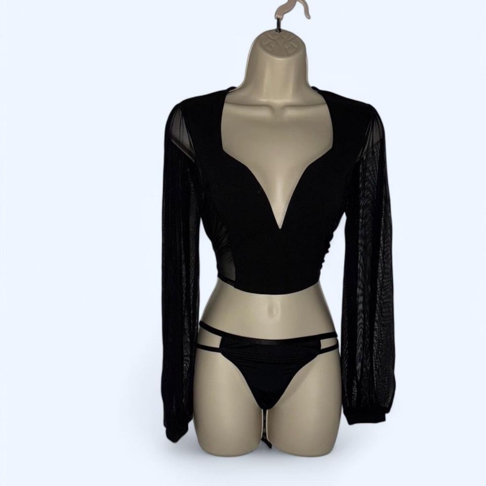 A3 Black Sheer Sleeve Crop Top